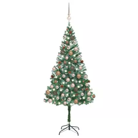 Set Albero Natale Artificiale con LED Palline e Pigne 180 cm