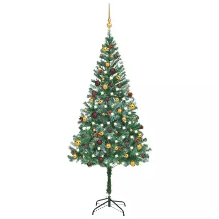 Set Albero Natale Artificiale con LED Palline e Pigne 180 cm