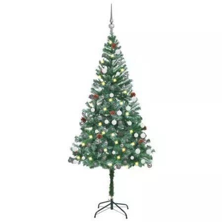 Set Albero Natale Artificiale con LED Palline e Pigne 180 cm