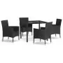 Set da Pranzo da Giardino 5 pz Nero con Cuscini in Polyrattan