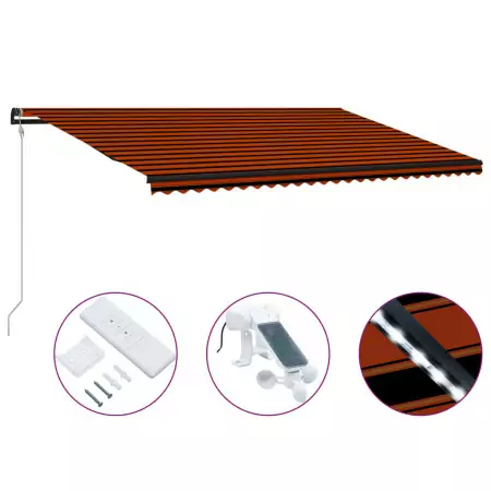 Tenda da Sole Retrattile Sensore LED 600x300cm Arancio Marrone