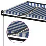 Tenda Automatica con Sensore Vento e LED 600x300 cm Blu Bianca