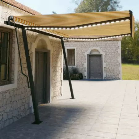 Tenda Automatica con Sensore Vento LED 4,5x3 m Gialla e Bianca