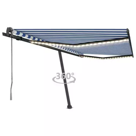 Tenda Automatica con Sensore Vento e LED 450x350 cm Blu Bianca