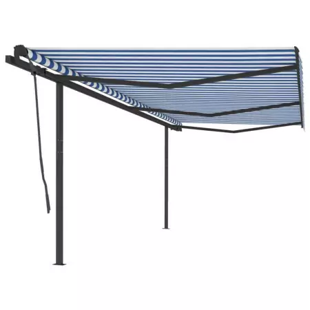 Tenda da Sole Retrattile Automatica con Pali 6x3,5 m Blu Bianca