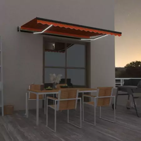 Tenda Automatica Sensore Vento e LED 450x350 cm Arancio Marrone