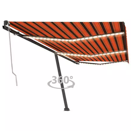 Tenda Automatica Sensore Vento e LED 600x350 cm Arancio Marrone