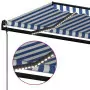 Tenda Automatica Sensore Vento e LED 500x300 cm Blu e Bianco