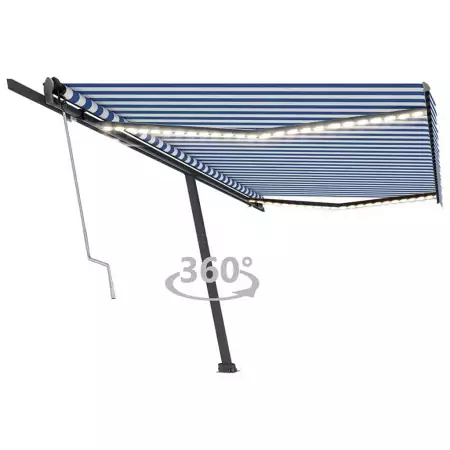 Tenda Automatica con Sensore Vento e LED 500x350 cm Blu Bianca