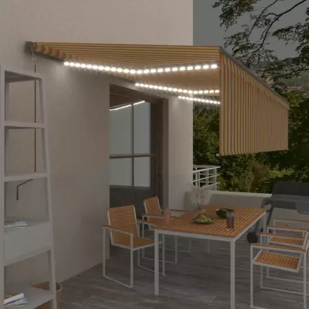 Tenda Automatica Parasole Sensore Vento LED 6x3m Gialla Bianca