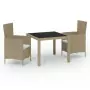 Set Mobili da Giardino 3 pz con Cuscini in Polyrattan Beige