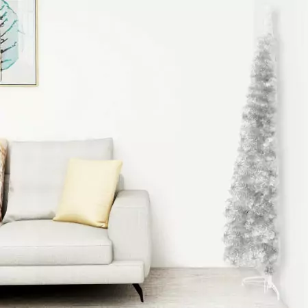 Albero Natale Artificiale Sottile a Metà Supporto Argento 120cm