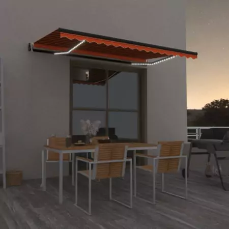 Tenda Automatica Sensore Vento e LED 400x350 cm Arancio Marrone