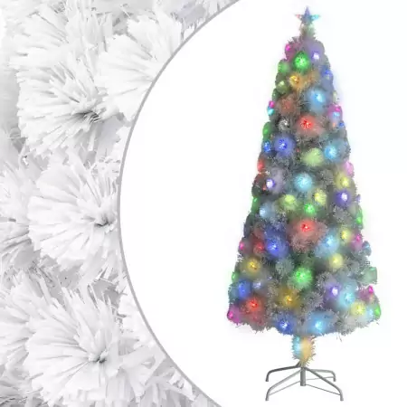 Albero Natale Artificiale LED Bianco 180 cm Fibra Ottica