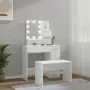 Set Tavolo da Toeletta Bianco Lucido con LED Legno Multistrato