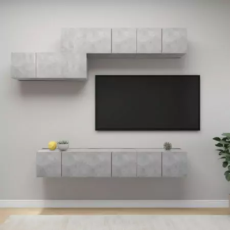 Set Porta TV 7 pz Grigio Cemento in Truciolato