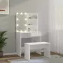 Set Tavolo da Toeletta Bianco Lucido con LED Legno Multistrato