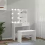 Set Tavolo da Toeletta Bianco Lucido con LED Legno Multistrato