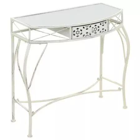 Tavolino Laterale in Stile Francese in Metallo 82x39x76 cm Bianco