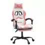 Sedia da Gaming Girevole Poggiapiedi Bianca e Rosa Similpelle