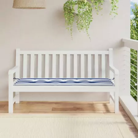 Cuscino Panca Giardino Bianco e Blu 150x50x3 cm Tessuto Oxford