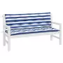 Cuscini Panca Giardino 2pz Righe Bianche Blu 150x50x7cm Tessuto