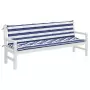 Cuscini Panca Giardino 2pz Righe Bianche Blu 200x50x7cm Tessuto