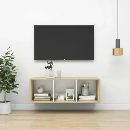 Armadietto per TV Bianco e Rovere Sonoma 37x37x107cm Truciolato