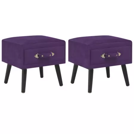 Comodini Viola Scuro 2 pz 40x35x40 cm in Velluto