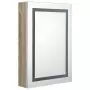 Armadietto Bagno con Specchio e LED Bianco e Rovere 50x13x70 cm