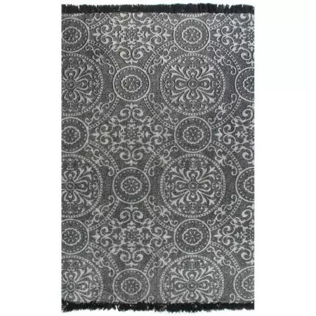 Tappeto Kilim in Cotone 120x180 cm Grigio con Motivi