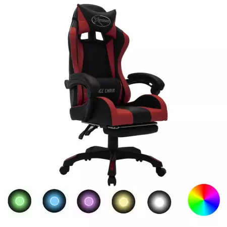 Sedia da Gaming con Luci a LED RGB Rosso Vino e Nera Similpelle