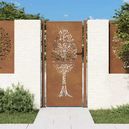 Cancello da Giardino 105x205 cm in Acciaio Corten Design Albero