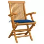 Sedie da Giardino con Cuscini Blu Reale 3 pz Massello di Teak