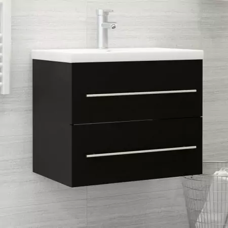 Mobile Bagno con Lavabo Integrato Nero in Truciolato