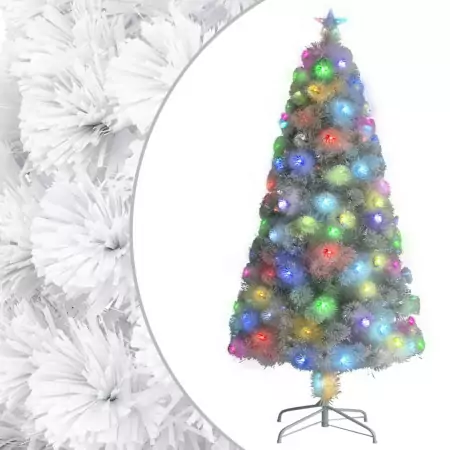 Albero Natale Artificiale con LED Bianco 120 cm Fibra Ottica