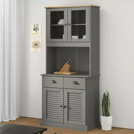 Credenza VIGO Grigia 78x40x175 cm in Legno Massello di Pino