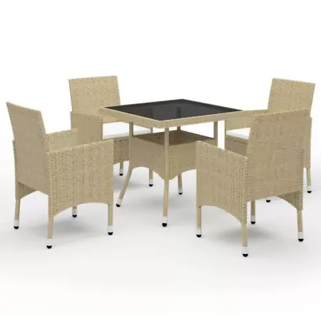 Set da Pranzo da Giardino 5 pz in Polyrattan e Vetro Beige