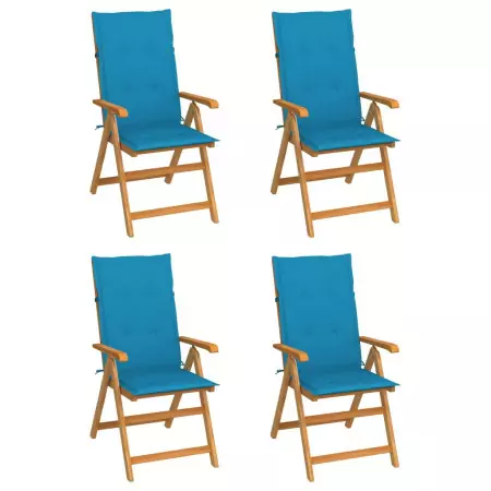 Sedie da Giardino 4 pz con Cuscini Blu Massello di Teak