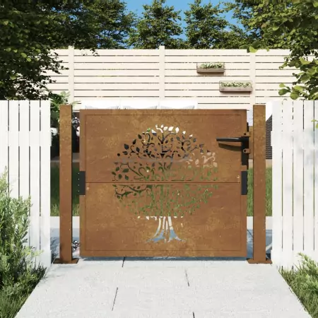 Cancello da Giardino 105x105 cm in Acciaio Corten Design Albero