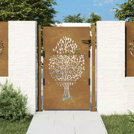 Cancello da Giardino 105x155 cm in Acciaio Corten Design Albero