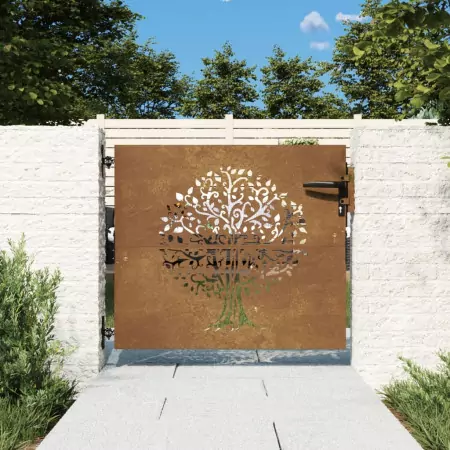 Cancello da Giardino 85x75 cm in Acciaio Corten Design Albero