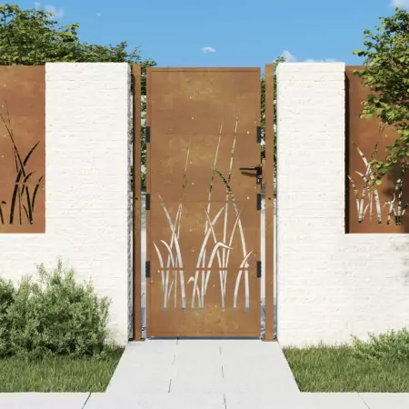 Cancello da Giardino 105x205 cm in Acciaio Corten Design Erba