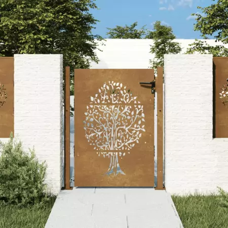 Cancello da Giardino 105x155 cm in Acciaio Corten Design Albero