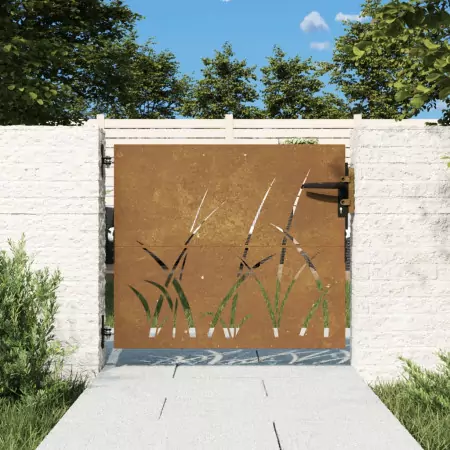 Cancello da Giardino 85x75 cm in Acciaio Corten Design Erba