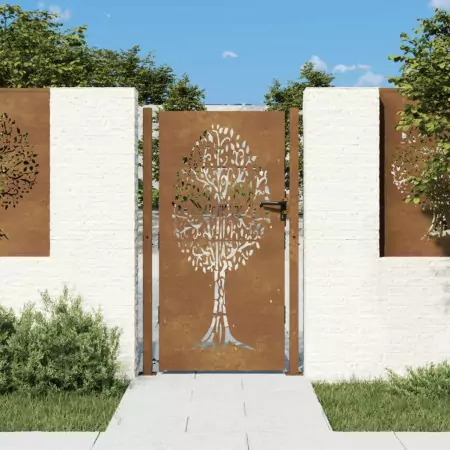 Cancello da Giardino 105x205 cm in Acciaio Corten Design Albero