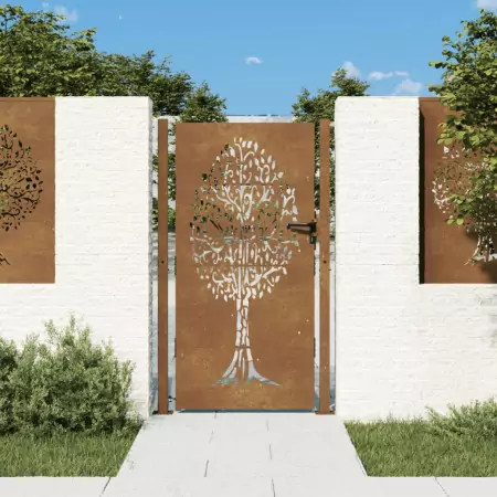 Cancello da Giardino 105x180 cm in Acciaio Corten Design Albero