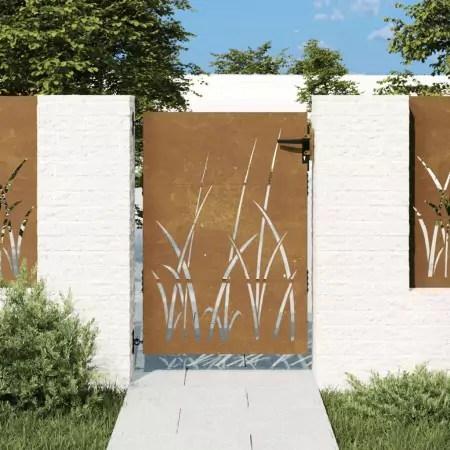 Cancello da Giardino 85x125 cm in Acciaio Corten Design Erba