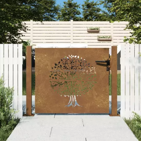 Cancello da Giardino 105x80 cm in Acciaio Corten Design Albero