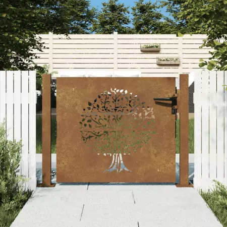 Cancello da Giardino 105x105 cm in Acciaio Corten Design Albero